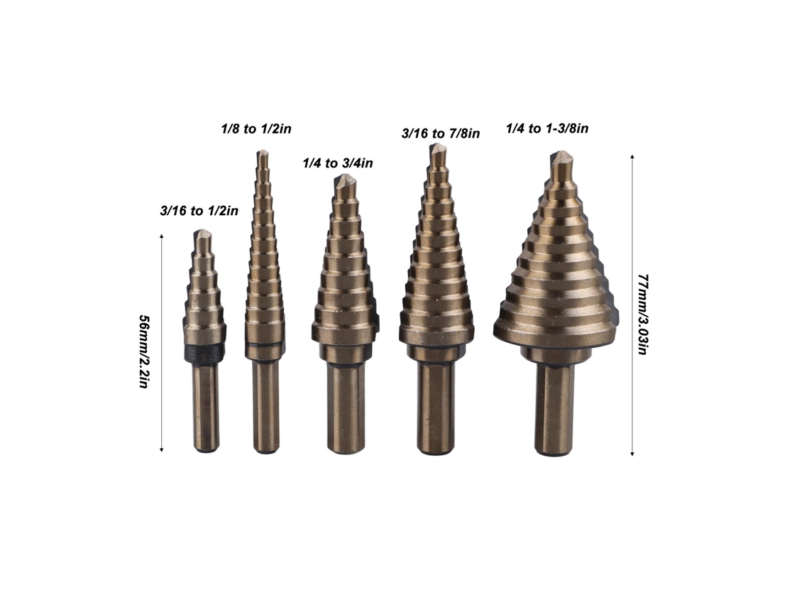 Kit De Brocas Cone Escalonadas 5 Peças 3/16 A 1-3/8 Polegadas