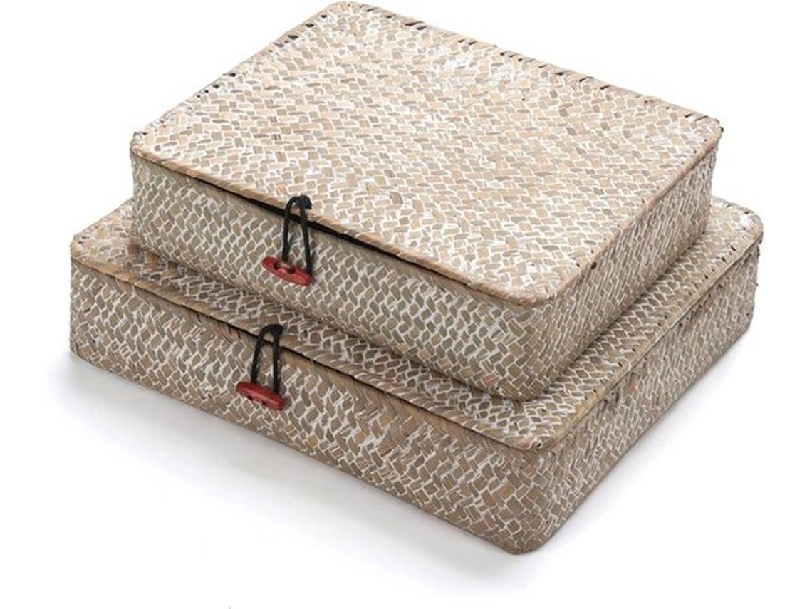 Caixas De Armazenamento De Algas Marinas Com Tampa - Retangular - Padrão De Tecido Natural - Conjunto De 2 - Grande E Pequeno