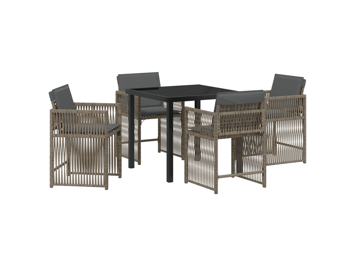 Conjunto 5 De Jantar De Jardim De Vidaxl Com Travesseiros Cinza Vime Pe