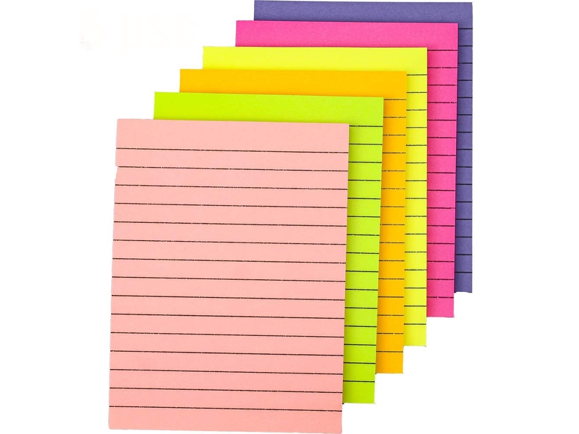 Pacote com 6 Blocos de Notas Adesivas Post, It Coloridas com Linhas, Removíveis, Ideais para Escritório, Casa e Escola BRILVIBERA