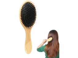 Escova De Cabelo Feminina Com Cerdas Javali Naturais Suavizantes E Cabo Madeira Tipo Raquete Para Cabelos Secos