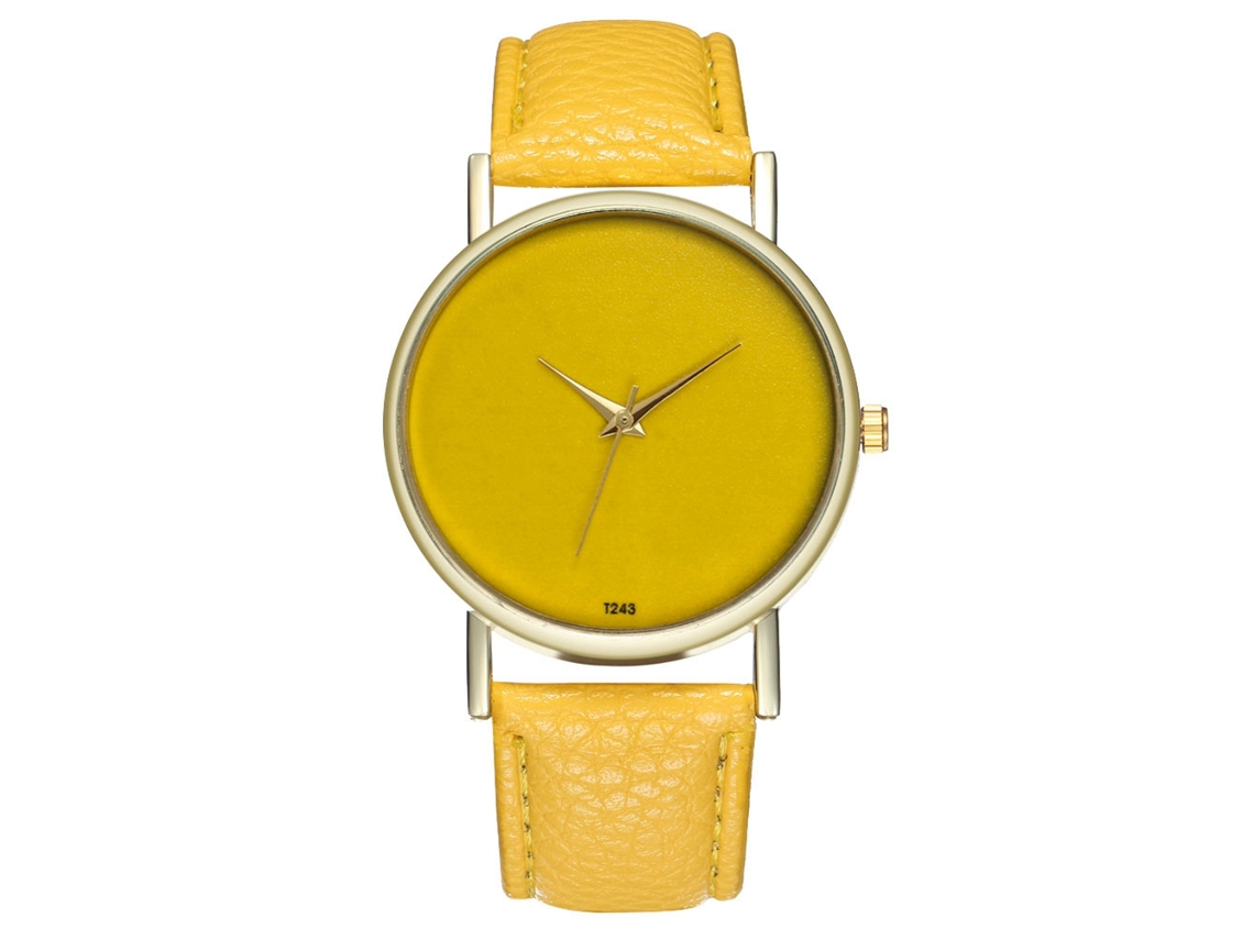 Relógio de Pulso de Quartzo Moderno com Pulseira de Couro para Homens e Mulheres (amarelo)