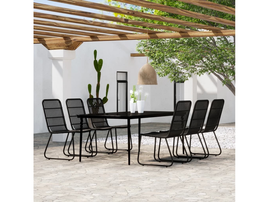 Vidaxl 7 Pcs Conjunto De Jantar Para Jardim Preto