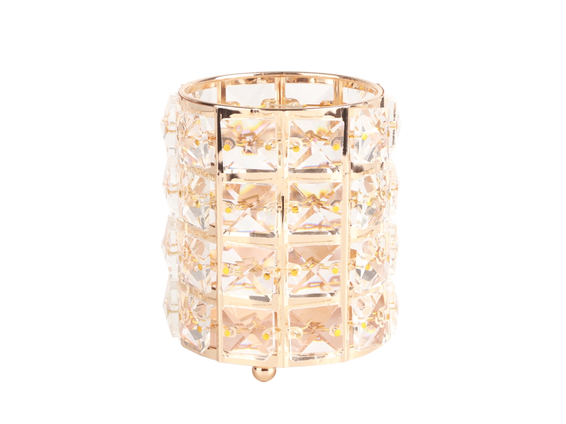 Porta lápis de Cristal S/MARCA metal com vidro, organizador de pincéis de maquiagem e escritório, dourado