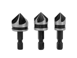 3 Peças de Brocas de Escariado Hcs 1/4 Hex 5 Lâminas 12mm/16mm/19mm 90° para Madeira e Metal com Mandril Rápido