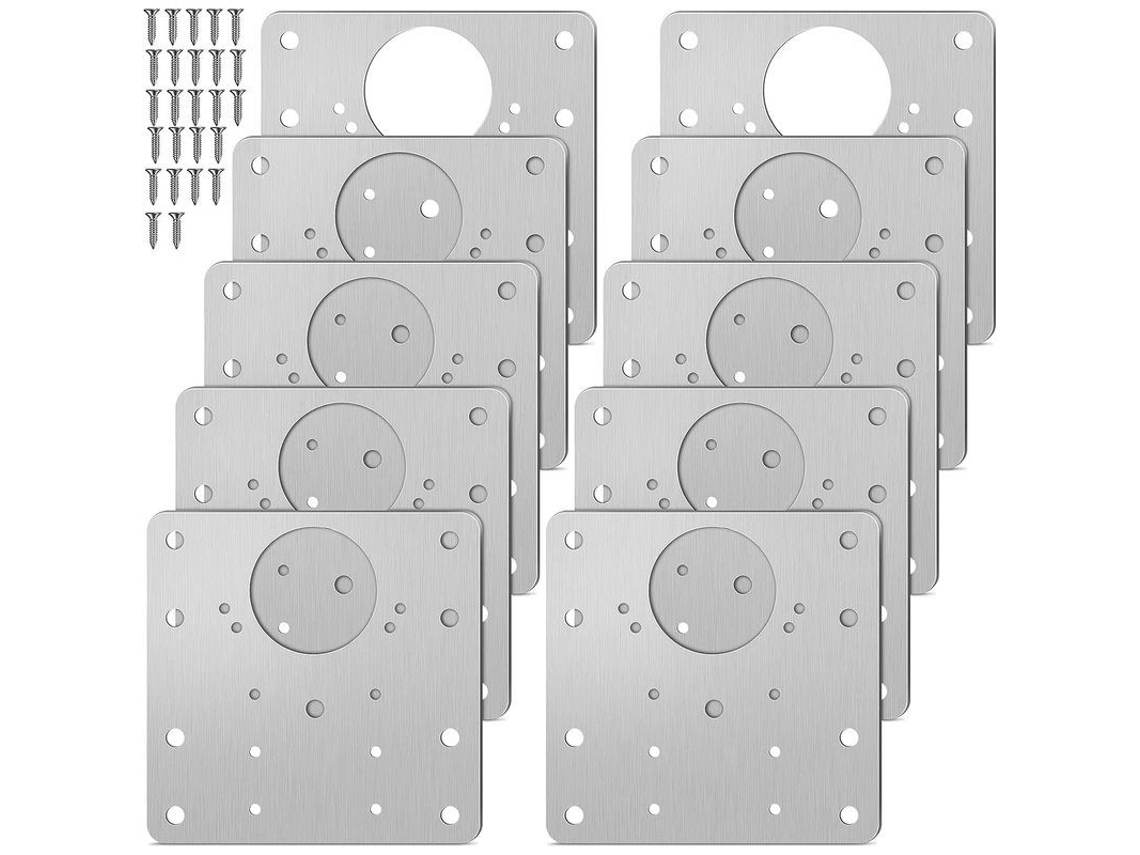 Placa De Reparo De Bisagras Em Aço Inox, 10 Peças Com Parafusos, Para Armários, Gavetas E Móveis