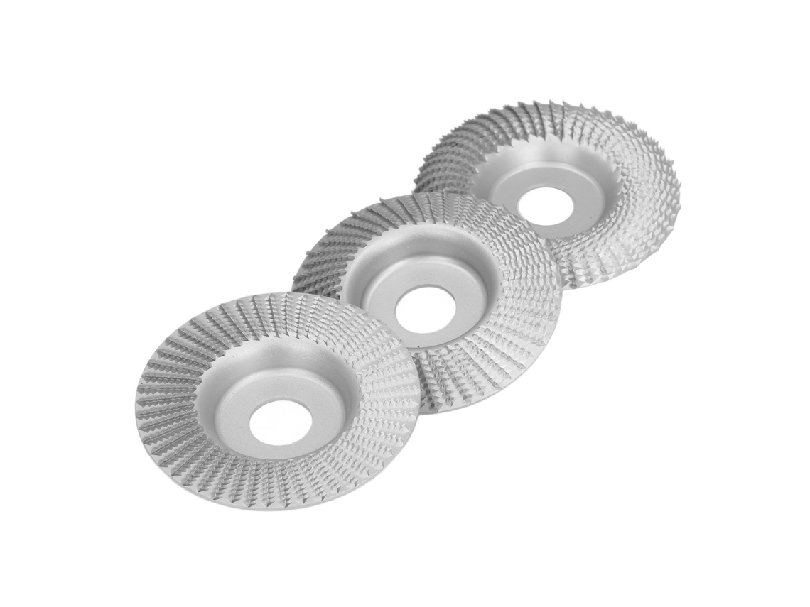 Conjunto de 3 Discos de Entalhe 100mm para Misturadora Angular, Diâmetro Interno 22mm, Prata, Para Formação E Polimento de Madeira