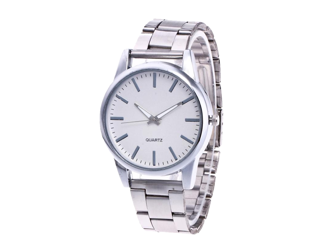Relógio analógico de quartzo com pulseira de aço para mulheres e homens, estilo executivo, prateado.