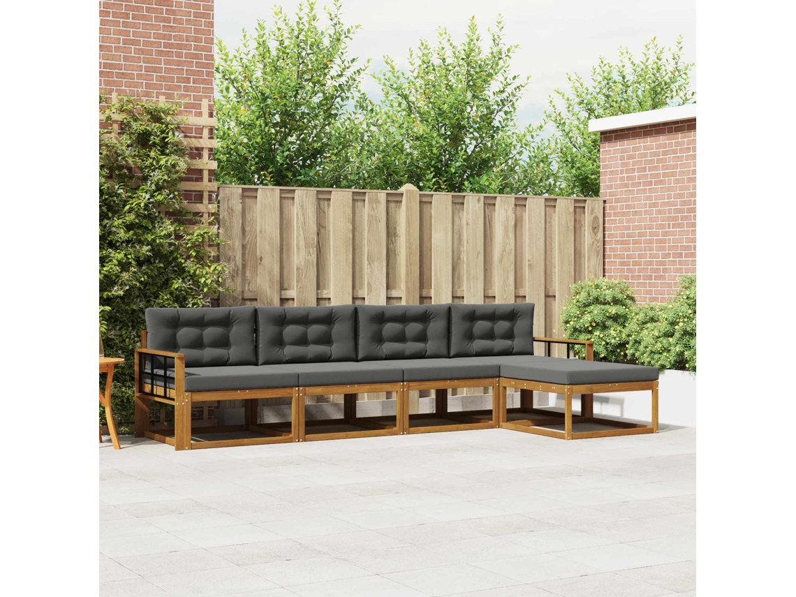 Vidaxl Conjunto De Sofás Para Exterior 5 Pcs Natural E Antracite