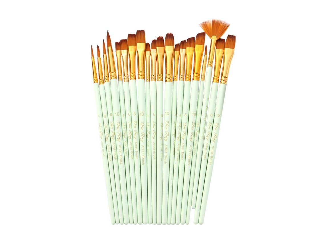 Conjunto de Pincéis de Desenho de 20 Peças Kit Pincel de Artista Pincéis de Vários Meios com Cabelo de Nylon para Artista Acrílico Aquarelle Verde
