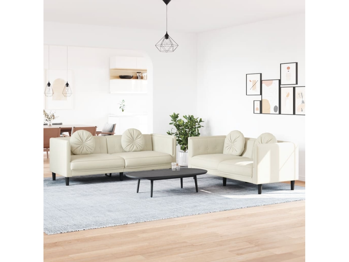 Vidaxl 2 Pcs Conjunto De Sofás Com Almofadas Veludo Cor Creme