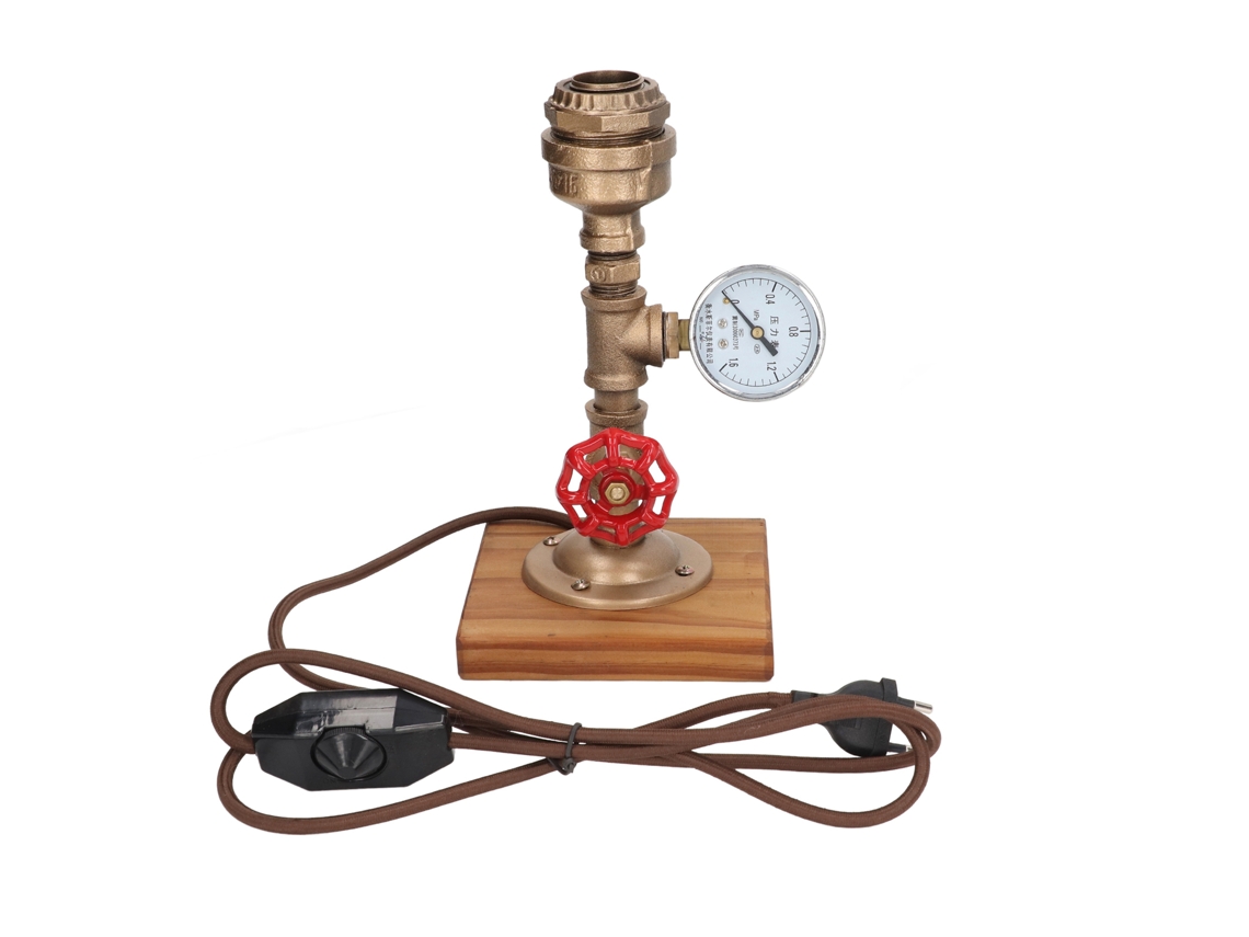 Abajur de Mesa Retrô Estilo Industrial Aço Maleável Pinho Carbonizado | S/MARCA