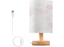Luminária De Cabeceira Led Para Quarto, Luminária De Leitura Com Cúpula Tecido, Base De Madeira E Porta Usb Para