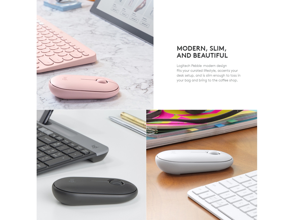 Aetheria mouse Sem Fio Logitech Pebble com Conectividade Dupla Bt e Usb 2.4 Ghz para Laptop Pc