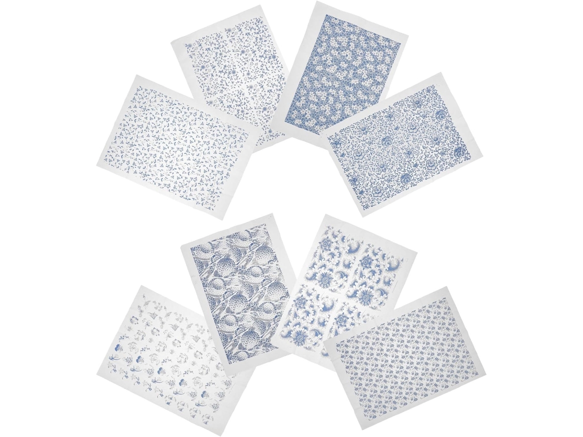 Decalques de papel cerâmico Outanaya, 8 folhas de papel de transferência para esmalte com desenhos, ideias para projetos.