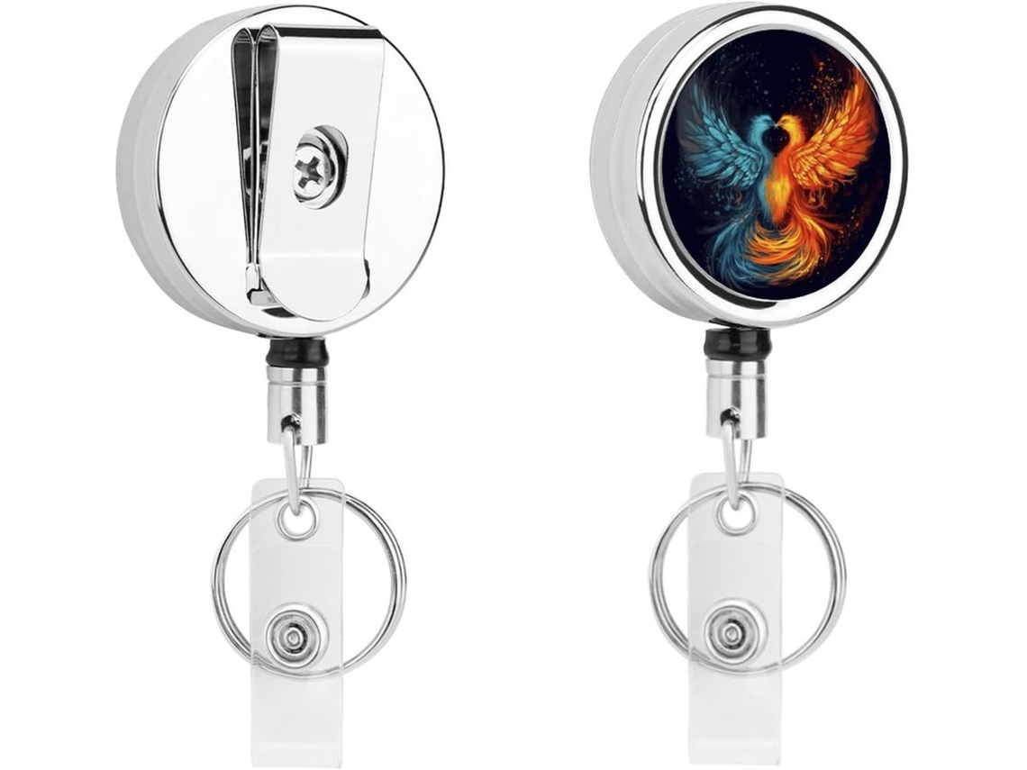 Porta Crachá Retrátil Fire And Water Phoenix Com Clipe Cinto E Chaveiro, Clipe De Metal Resistente Pendurar