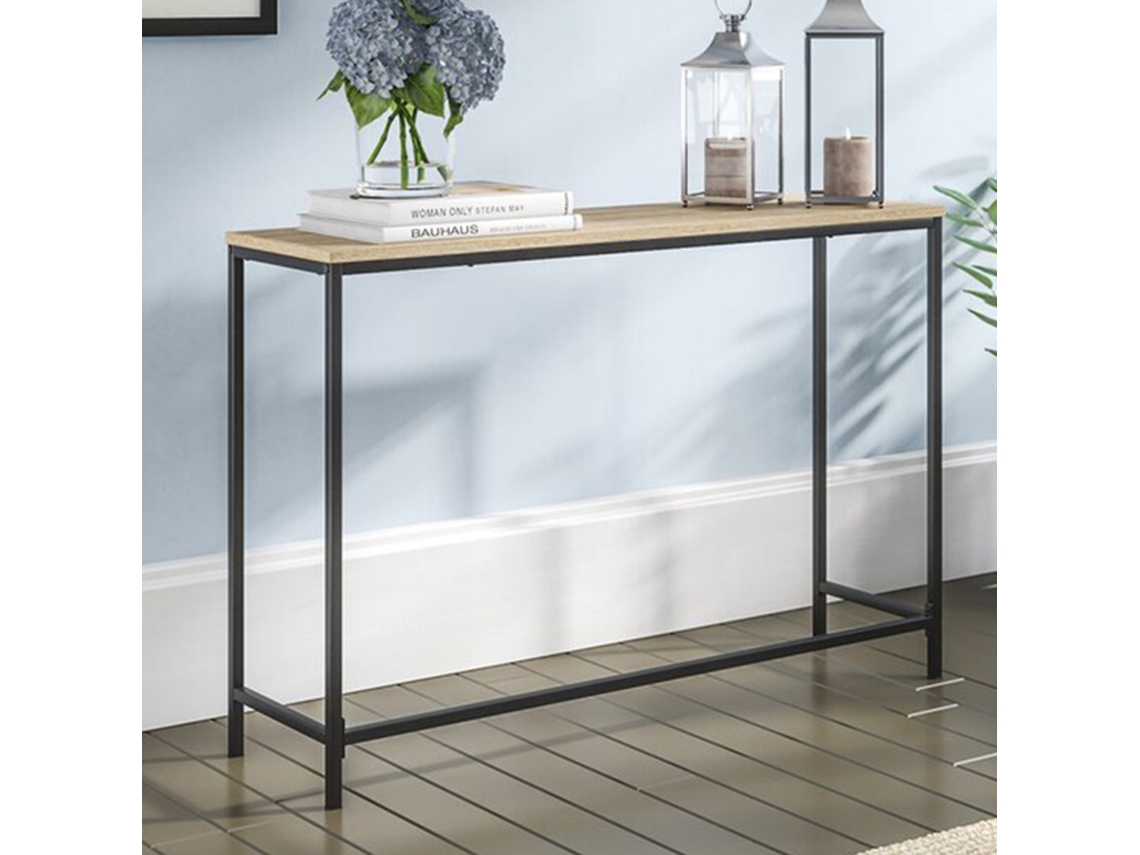 Tabela de console Kronoby metal/mdf 80 x 100 x 30 cm de carvalho e efeito preto [EN.CASA]