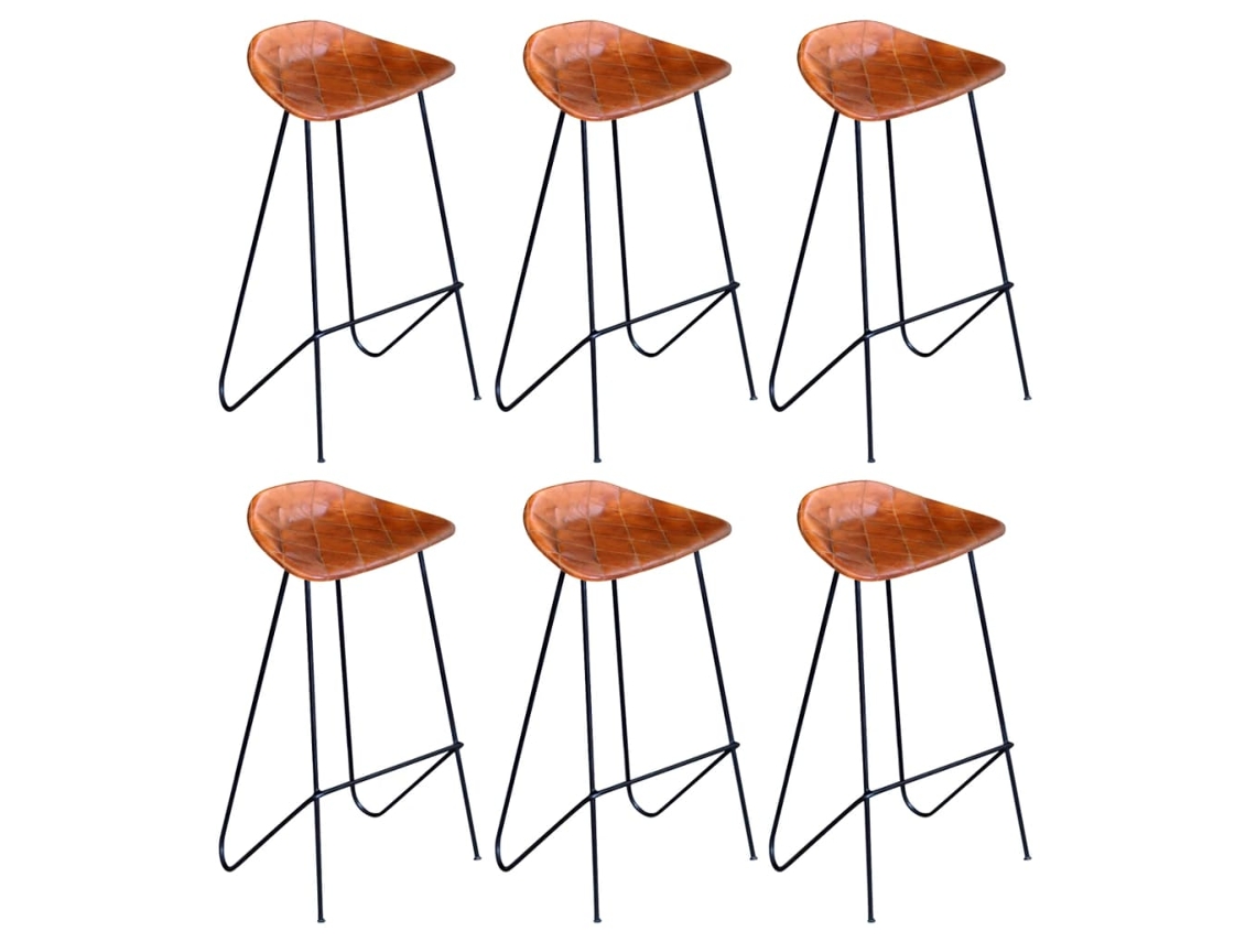 Vidaxl Cadeiras De Bar 6 Pcs Couro Genuíno Castanho