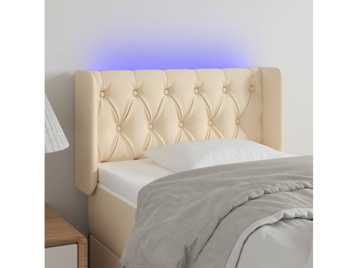 Vidaxl Cabeceira de Cama C/ Luzes Led Tecido 83x16x78/88 Cm Cor Creme