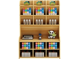 Organizador de mesa multifuncional Madeira com porta-lápis e caixa para guardar material escolar, ideal para casa.