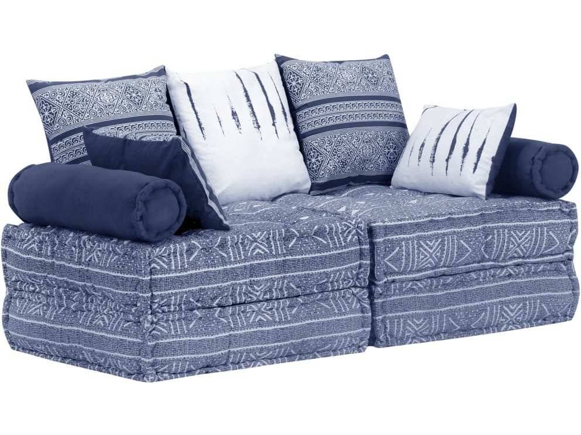 SofáCama VIDAXL modular 2 lugares tecido azul índigo Worten.pt