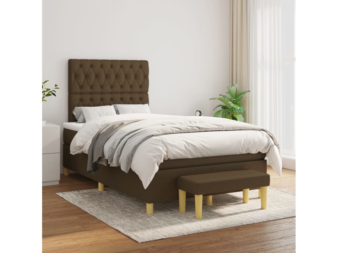 Cama Com Molas/colchão 120x200 Cm Tecido Castanho-escuro