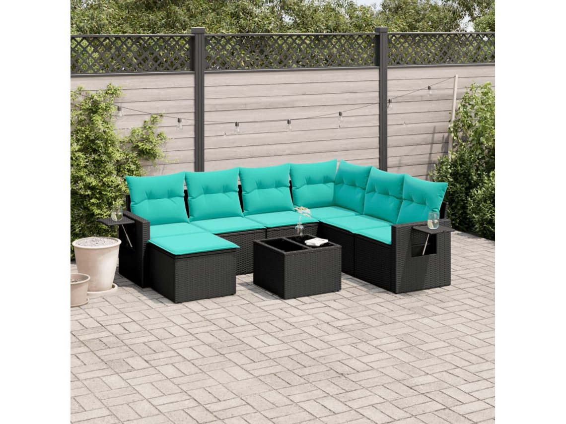 Conjunto de Sofá de Jardim com 7 Peças e Almofadas em Rattan Sintético Cinza VIDAXL