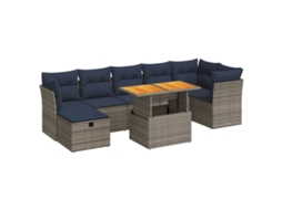 Maison Exclusive - 8 Pcs Conj. Sofás Jardim C/ Almofadões Vime Pe/acácia Castanho