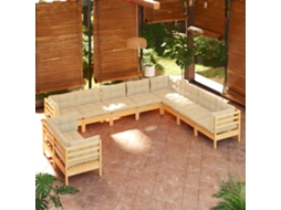 Vidaxl 10 Pcs Conjunto Lounge Jardim C/ Almofadões Creme Pinho Maciço