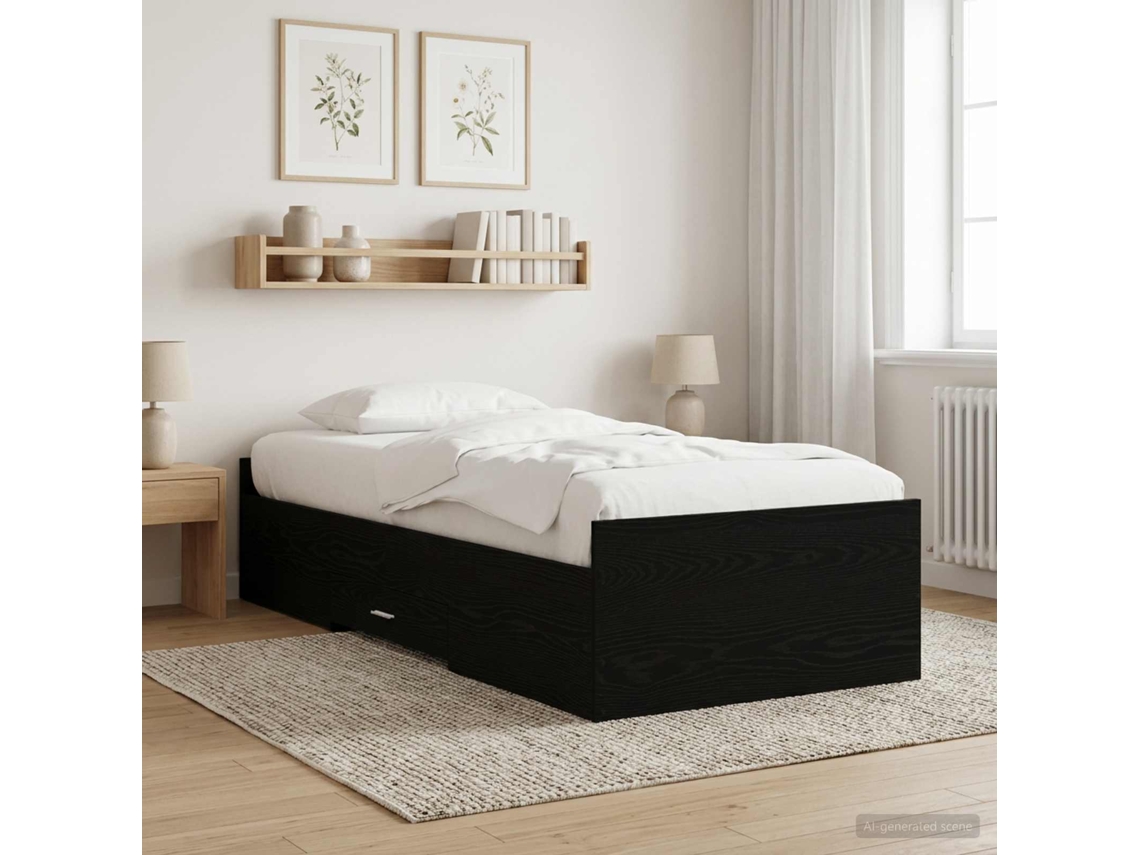 Vidaxl Estrutura De Cama Com Armazenamento Carvalho Preto 80 X 200 Cm