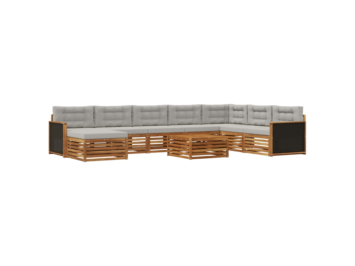 Vidaxl Conjunto De Sofás Para Exterior 9 Pcs Natural E Cinzento-claro