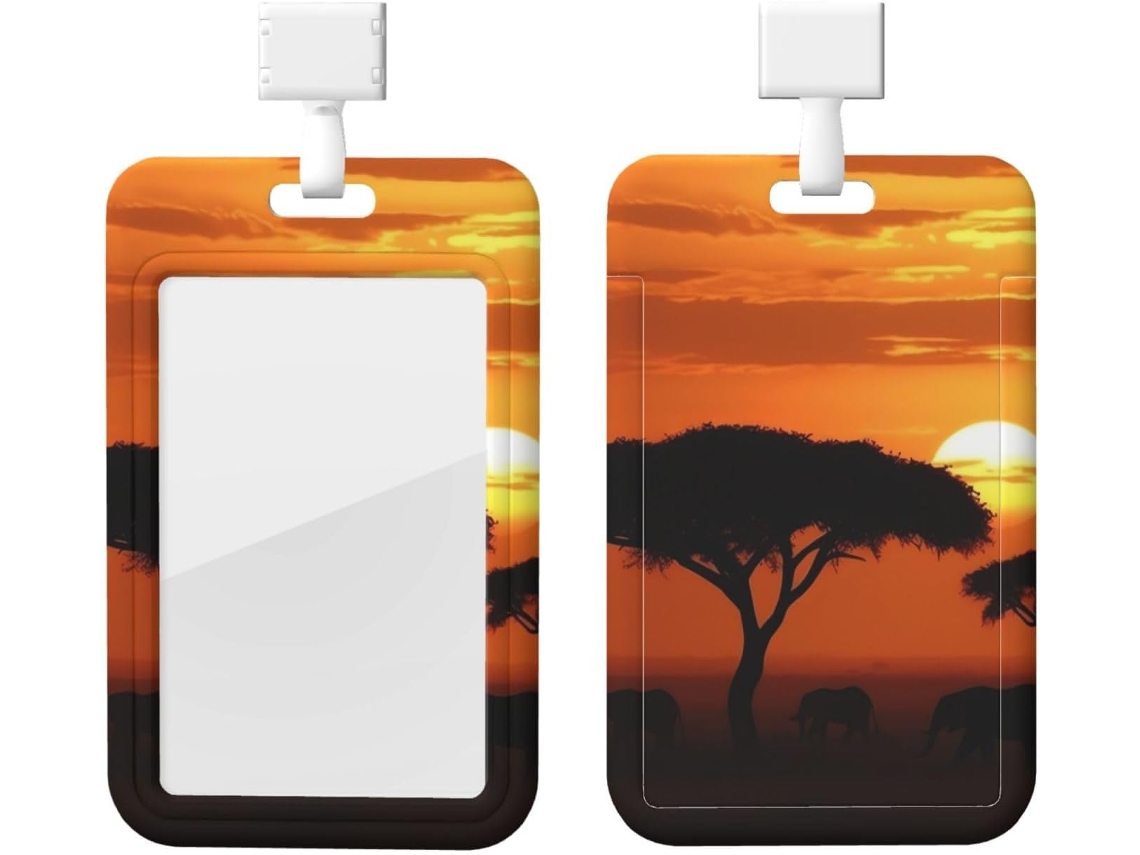 Suporte para Crachá com Cordão, Suporte para Crachá de Plástico Impermeável com Estampa do Sol e da Savana Africana, Carretel