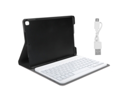 Capa de couro removível com teclado para tablet e compartimento para caneta, acessório de computador em ouro rosa claro.
