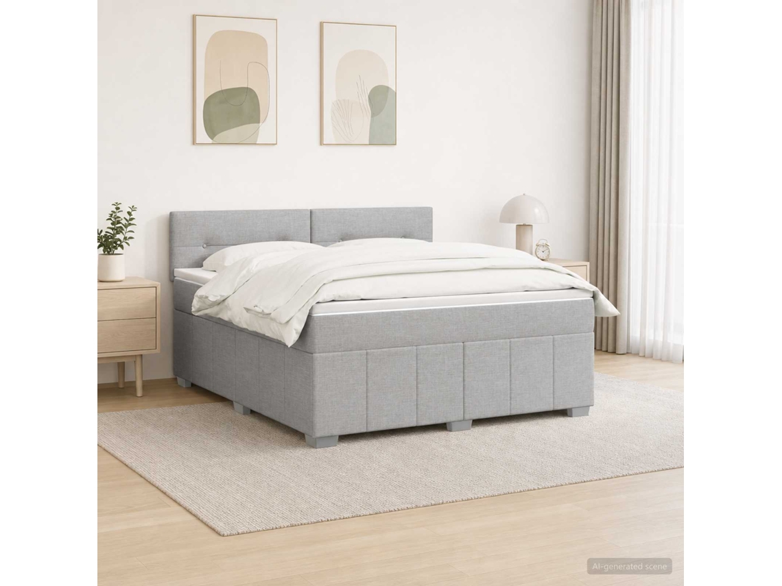 Vidaxl Cama Box Spring Com Colchão Cinzento-claro 160 X 200 Cm Tecido
