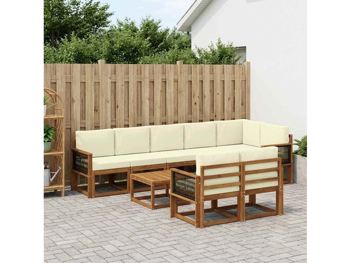 Vidaxl Conjunto De Sofás Para Exterior 9 Unid. Natural E Creme