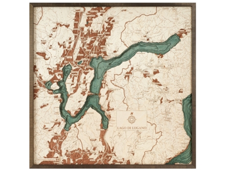 Mapa 3D com Moldura Lago Lugano L Madeira Multicolorido 76X6X76 Cm CUTTING BROTHERS