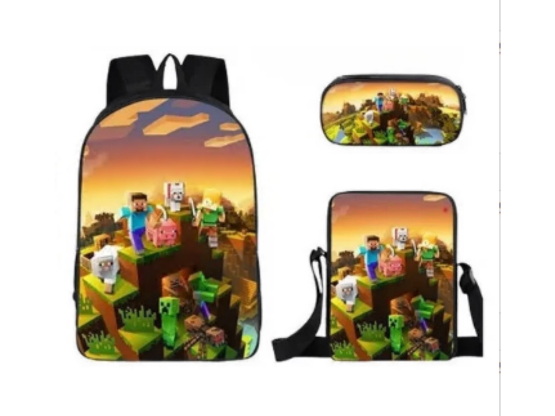 Mochila escolar Minecraft, conjunto de três peças para alunos do ensino fundamental e médio Miraflow
