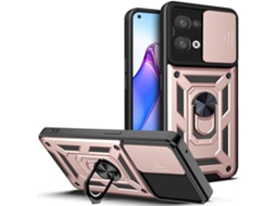Capa Militar Proteção Câmera Slj Rose para Oppo Reno8 5G HONGWE. Acrílico Anti-Choque Rígida Rosa