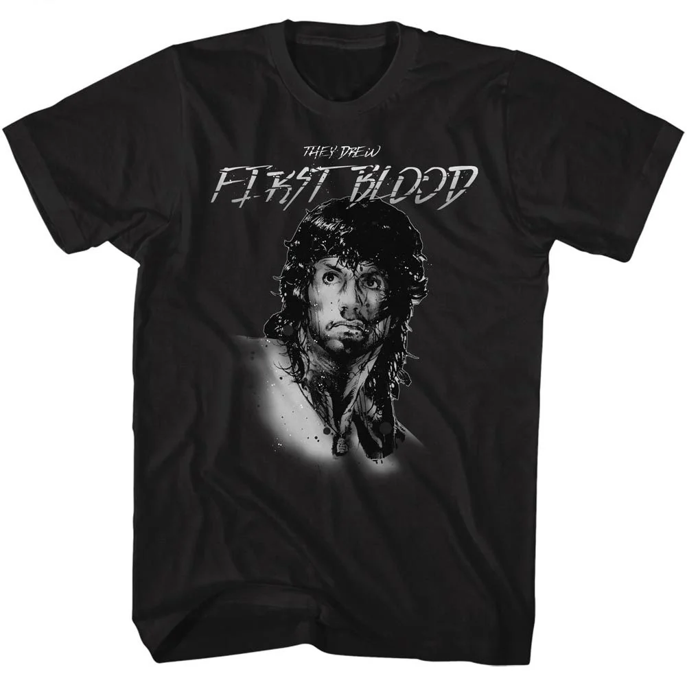 Unisex Adult T-shirt Rockinstone Rambo Movie Feels Like The First Time Black Sizem