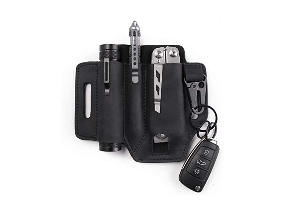 Bainha Multiferramenta Com Design De Acesso Rápido, Organizador Edc Em Couro Integral, Suporte Tático Para Caneta E Lanterna