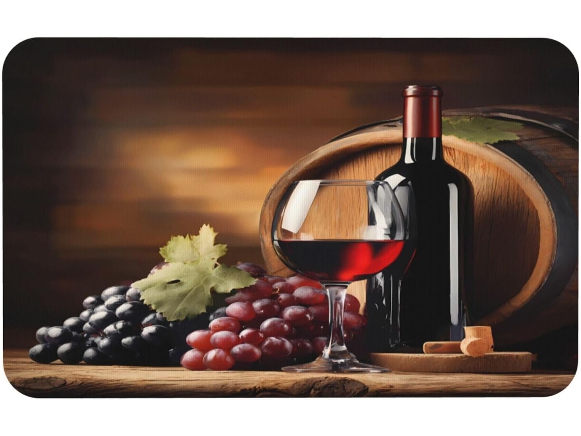 Tapete De Banho Absorvente E Antiderrapante Em Formato De Garrafa De Vinho Tinto E Uvas, 50 X 80 Cm