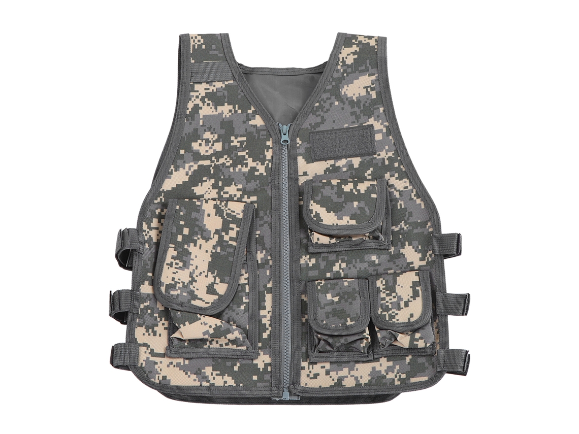 Colete Infantil Camuflado Outdoor Com Bolsos Para Jogos E Treinamento Tamanho L 48cm/18.9in