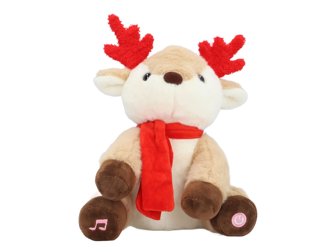 Brinquedo De Pelúcia Rena Com Luz E Música Suave Amigável Com A Pele Animado Para Mesa Ou Cama De Natal