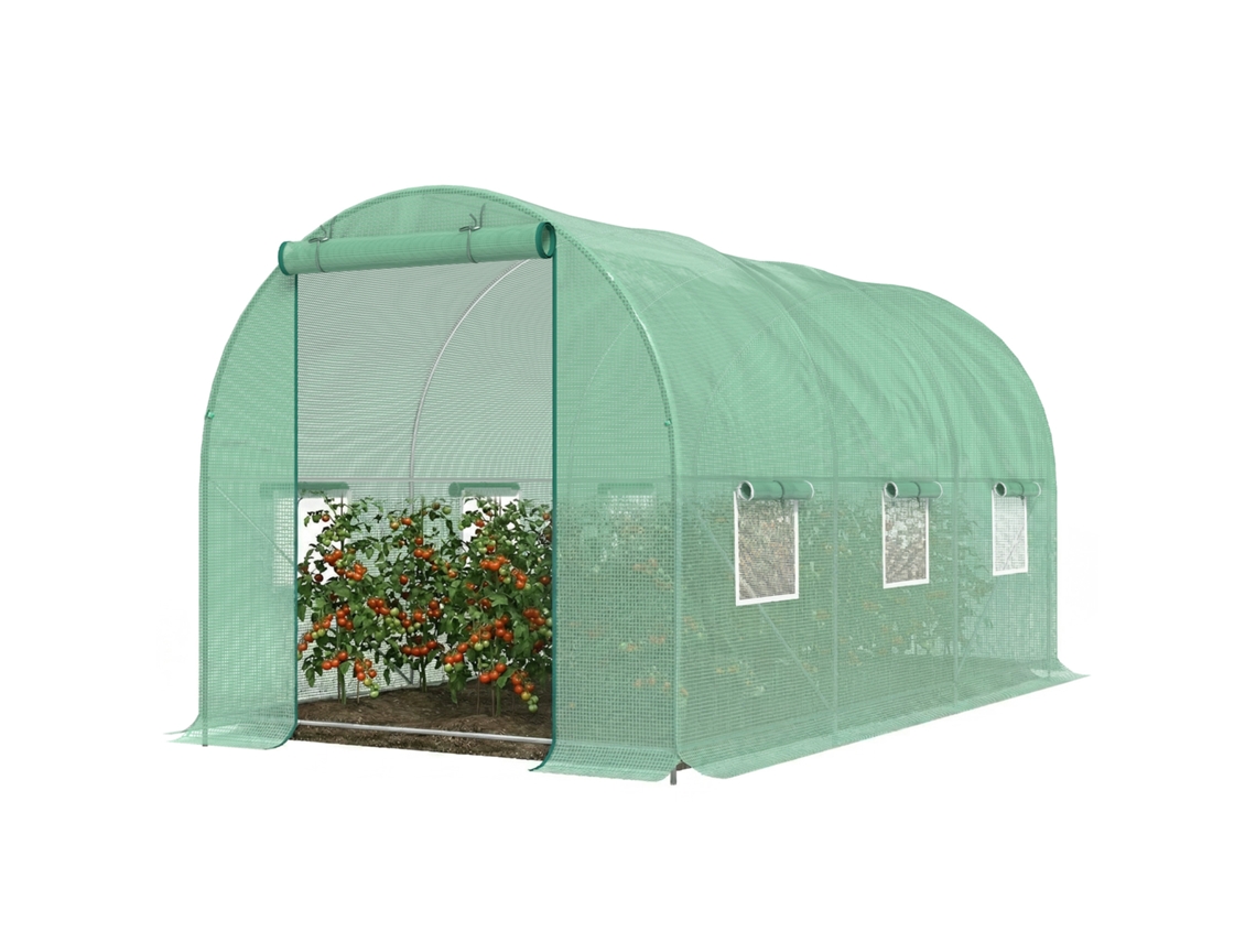 Túnel Verde Fogão 445x200x200 cm de Jardim com 6 Janelas e Cobertura em Polietileno PE 140 g/m²