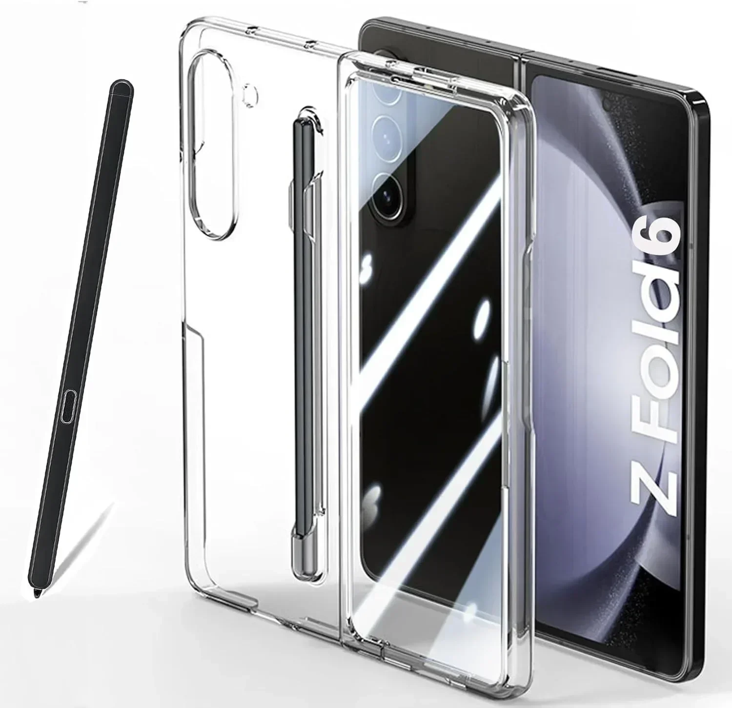 Capa Transparente Para Galaxy Z Fold6 Com Compartimento Para S Pen E Protetor De Tela Integrado.