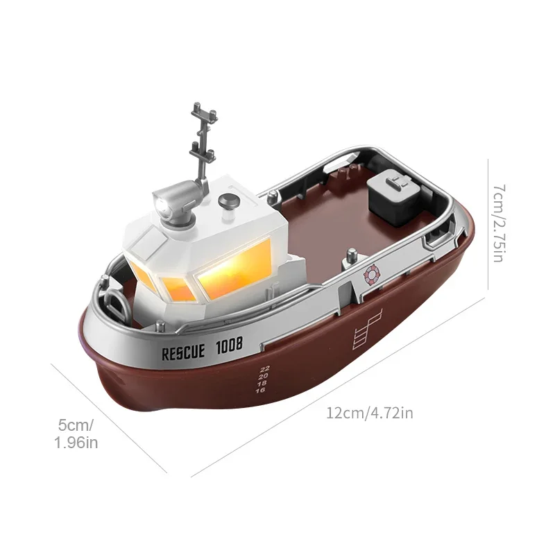 Barco de resgate em miniatura com controle remoto 1:32, Rebocador com controle remoto 2.4g e luzes de LED.