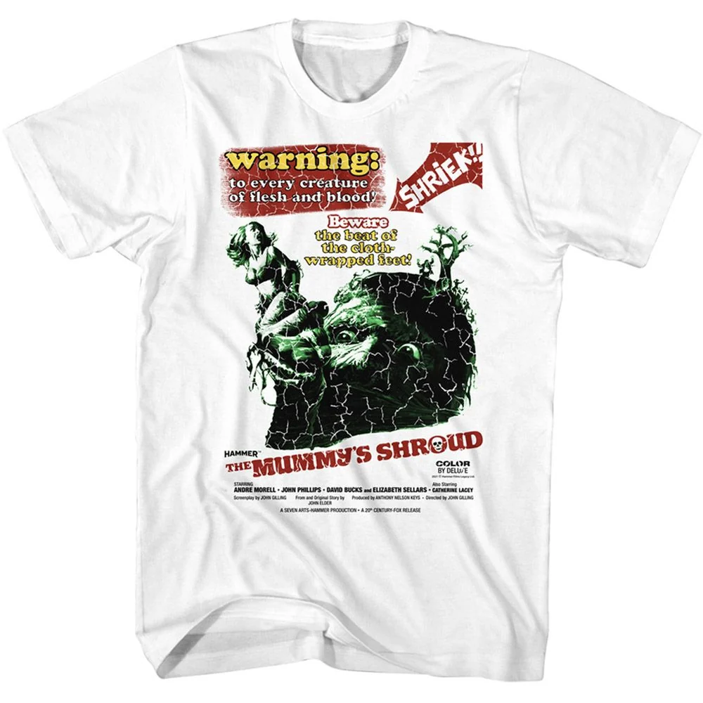 Rockinstone Horror Movies The Mummys Shroud White Adult T-shirt Size:l