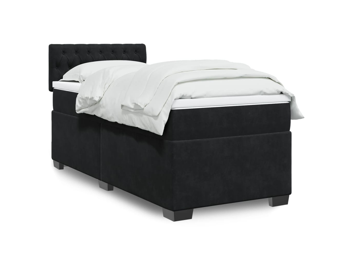 Cama Com Molas/colchão 100x200 Cm Veludo Preto