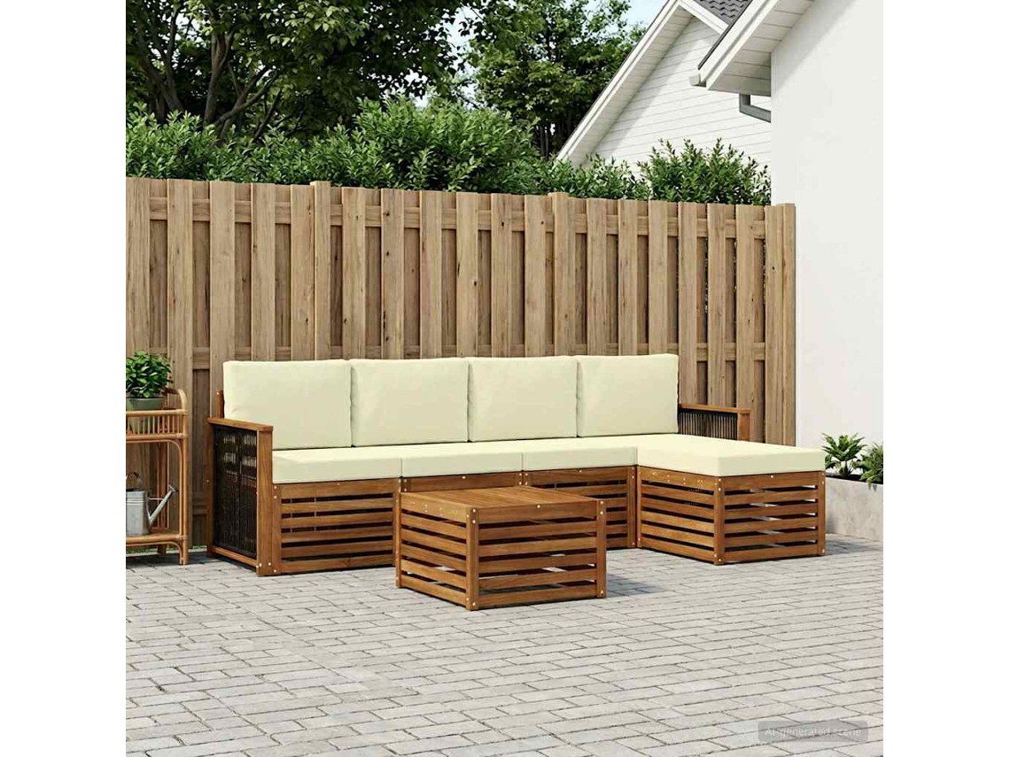 Vidaxl Conjunto De Sofás Para Exterior 6 Pcs Natural E Creme