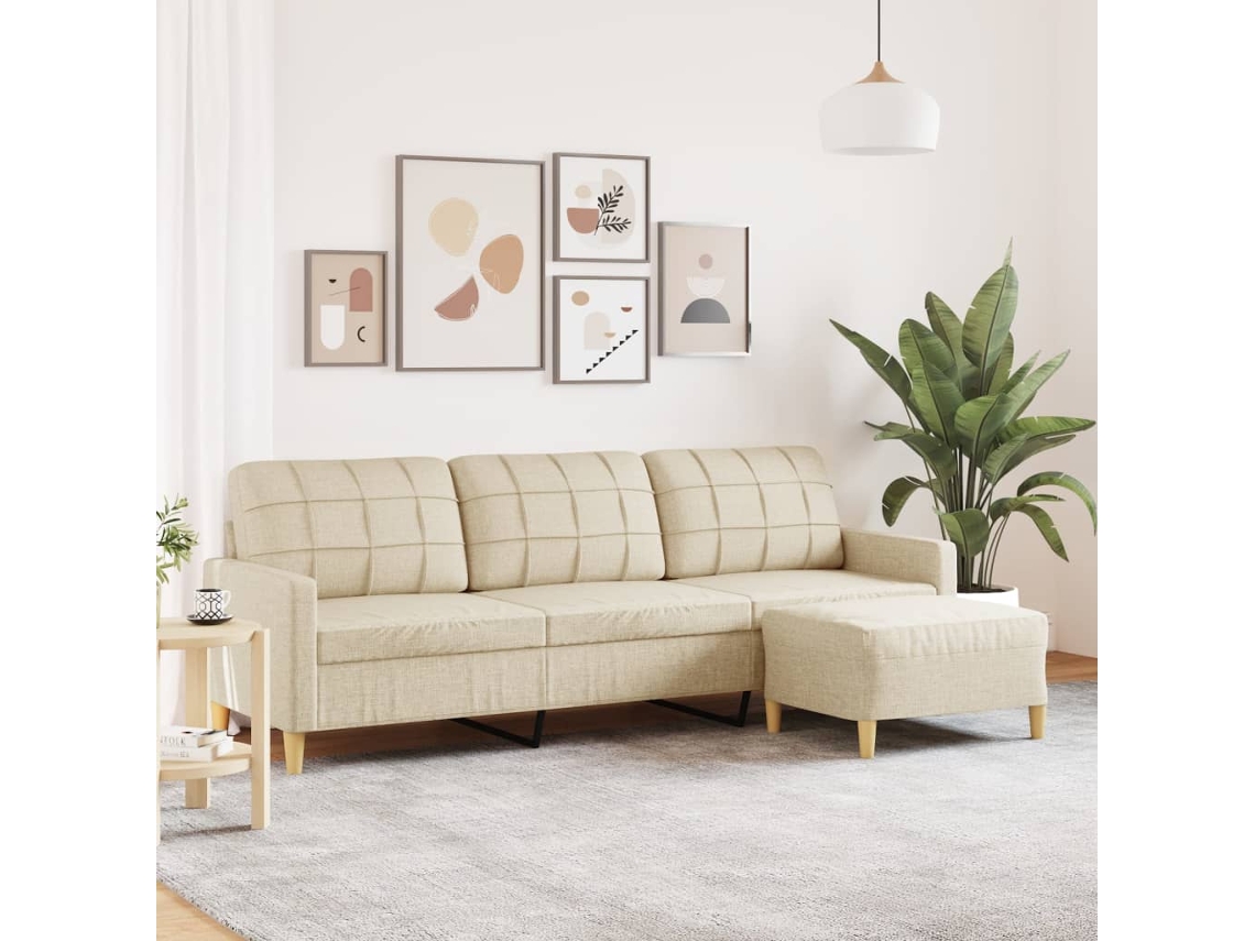 Vidaxl Sofá De 3 Lugares Com Apoio De Pés 210 Cm Tecido Cor Creme